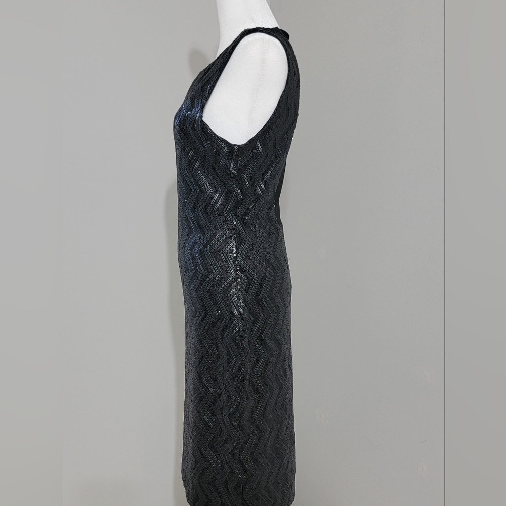 Alice +Olivia Black Sequin Chevron Dress w/Back Detail Women's Sz 8 - Picture 13 of 14
